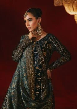 Teal Blue Embroidered Velvet Gown Pakistani Wedding Dress With Lehenga 9 Teal Blue Embroidered Velvet Gown Pakistani Wedding Dress With Lehenga -LuxPak Bridal Studio Store TealBlueEmbroideredVelvetGownPakistaniWeddingDressLehenga