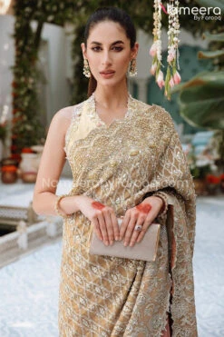 Pakistani Wedding Saree Bridal Dress In Gold #BS685 7 Pakistani Wedding Saree Bridal Dress In Gold #BS685 -LuxPak Bridal Studio Store TissuePakistaniWeddingSareeBridalDressinGold
