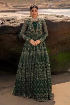 Traditional Bottle Green Embroidered Pakistani Wedding Dress Pishwas -LuxPak Bridal Studio Store TraditionalBottleGreenEmbroideredPakistaniWeddingPishwas