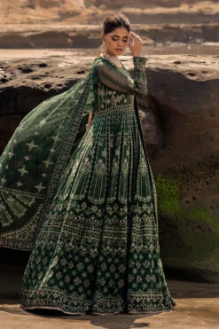 Traditional Bottle Green Embroidered Pakistani Wedding Dress Pishwas -LuxPak Bridal Studio Store TraditionalBottleGreenEmbroideredPakistaniWeddingPishwasFrock