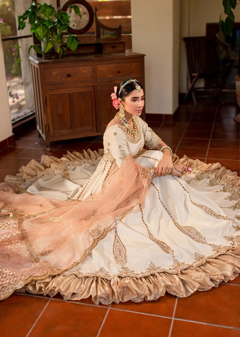Traditional Ivory Pakistani Wedding Wear Pishwas Frock With Dupatta 5 Traditional Ivory Pakistani Wedding Wear Pishwas Frock With Dupatta - Image 3