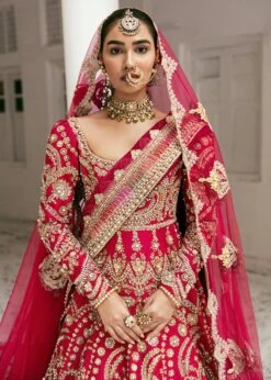 Latest Pakistani Red Bridal Dress In Gown Style #BS787 11 Latest Pakistani Red Bridal Dress In Gown Style #BS787 -LuxPak Bridal Studio Store TraditionalPakistaniRedBridalDressinGownStyle