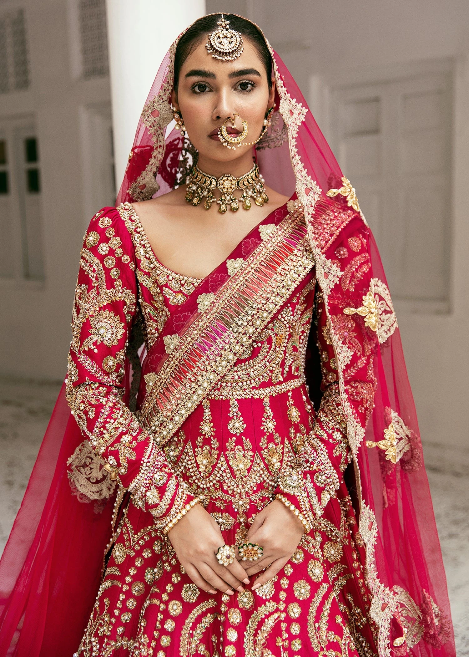 Latest Pakistani Red Bridal Dress In Gown Style #BS787 7 Latest Pakistani Red Bridal Dress In Gown Style #BS787 - Image 5
