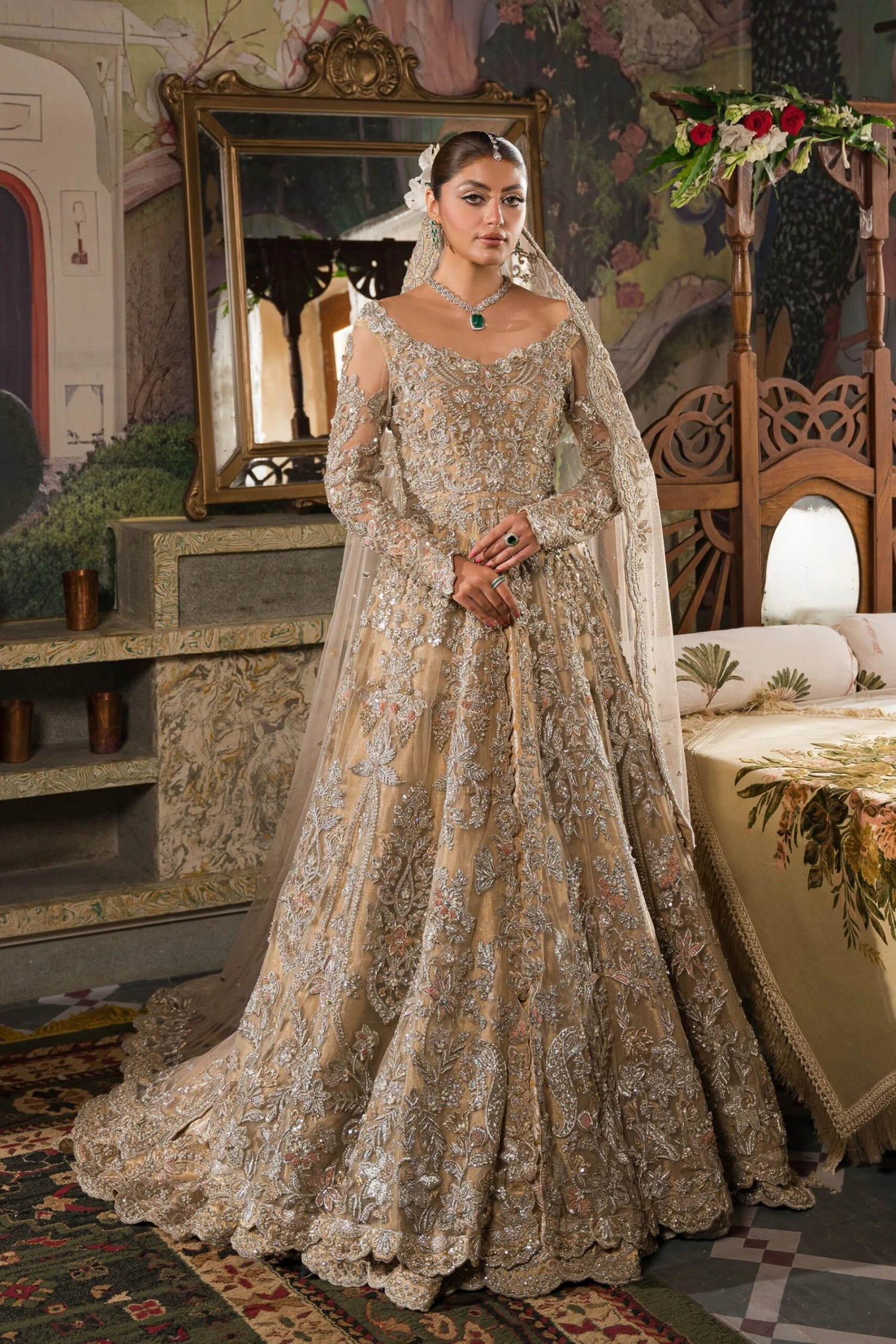 Traditional Pakistani Bridal Dress Heavily Embellished Pishwas Gown 3 Traditional Pakistani Bridal Dress Heavily Embellished Pishwas Gown