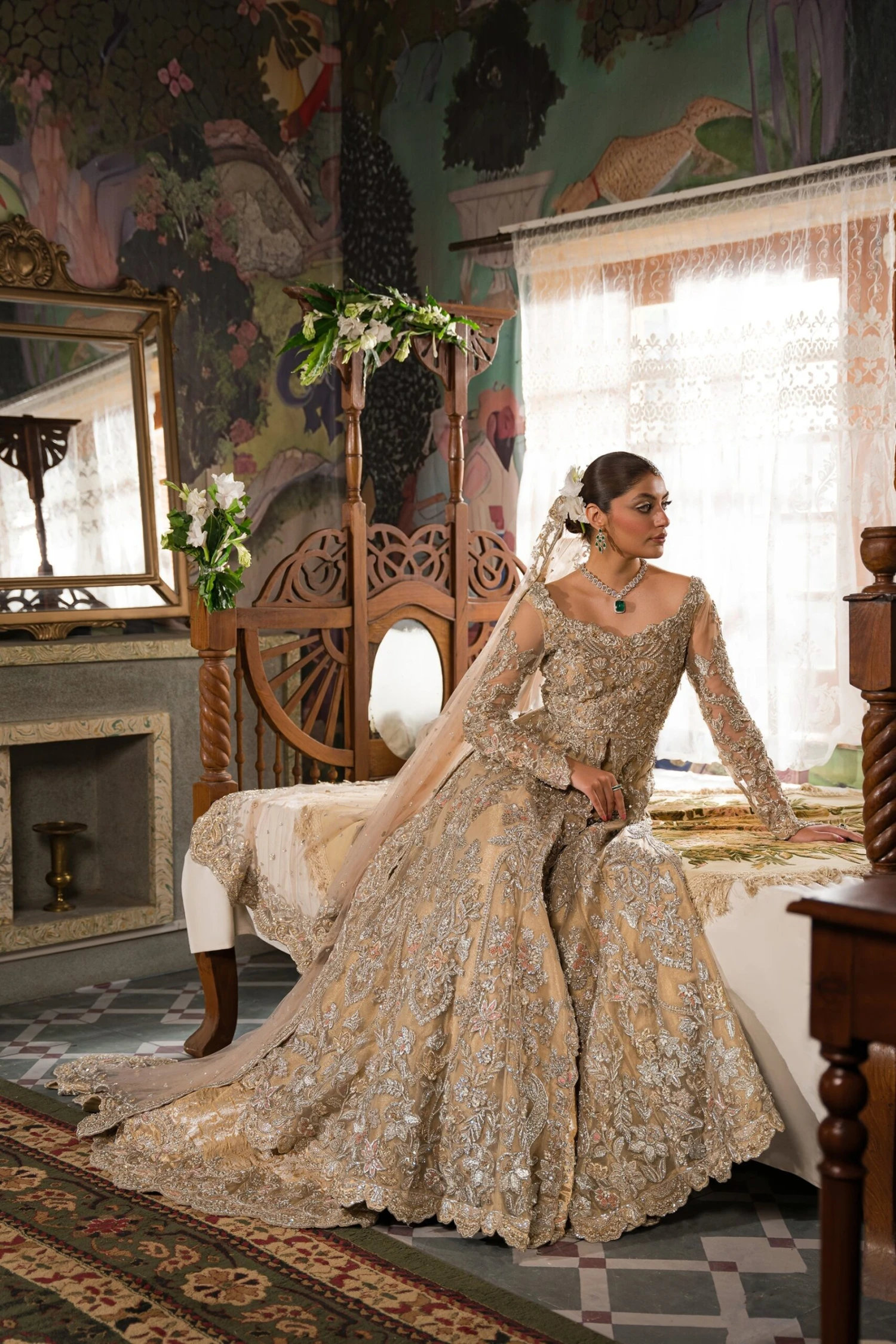Traditional Pakistani Bridal Dress Heavily Embellished Pishwas Gown 5 Traditional Pakistani Bridal Dress Heavily Embellished Pishwas Gown - Image 3