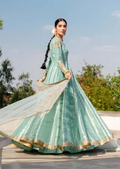 Turquoise Heavily Embroidered Pakistani Wedding Wear Pishwas Dupatta -LuxPak Bridal Studio Store TurquoiseHeavilyEmbroideredPakistaniPishwasDupatta