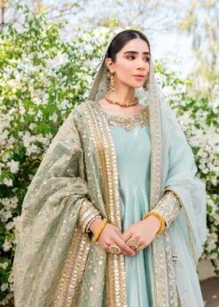 Turquoise Heavily Embroidered Pakistani Wedding Wear Pishwas Dupatta -LuxPak Bridal Studio Store TurquoiseHeavilyEmbroideredPakistaniWeddingPishwasDupatta