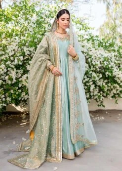 Turquoise Heavily Embroidered Pakistani Wedding Wear Pishwas Dupatta -LuxPak Bridal Studio Store TurquoiseHeavilyEmbroideredPakistaniWeddingWearPishwasDupatta