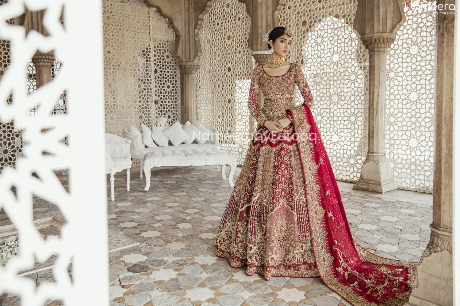 Pakistani Cherry Red Bridal Lehenga Gown Dress #BN770 4 Pakistani Cherry Red Bridal Lehenga Gown Dress #BN770 - Image 2