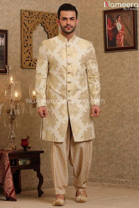 Woven Silk Pakistani Sherwani For Wedding 2021 #GR71 3 Woven Silk Pakistani Sherwani For Wedding 2021 #GR71