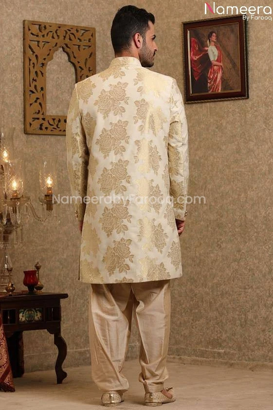 Woven Silk Pakistani Sherwani For Wedding 2021 #GR71 5 Woven Silk Pakistani Sherwani For Wedding 2021 #GR71 - Image 3