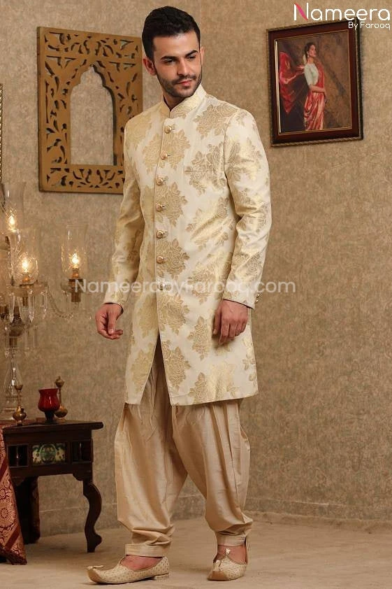 Woven Silk Pakistani Sherwani For Wedding 2021 #GR71 4 Woven Silk Pakistani Sherwani For Wedding 2021 #GR71 - Image 2
