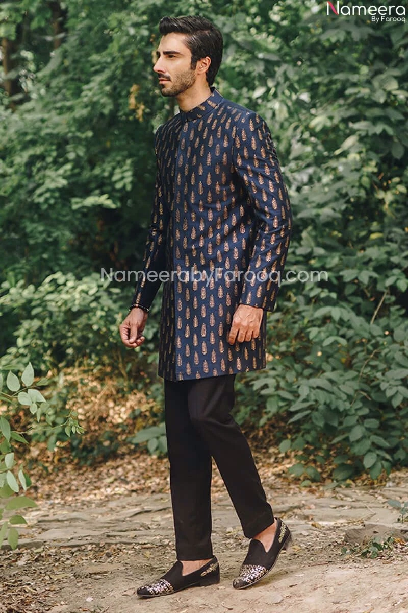 Embellished Pakistani Black Kurta Mens Sherwani #GN50 3 Embellished Pakistani Black Kurta Mens Sherwani #GN50