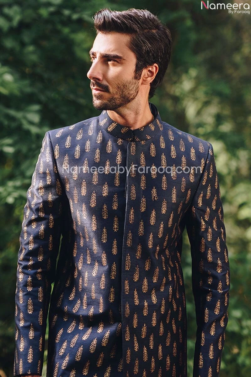 Embellished Pakistani Black Kurta Mens Sherwani #GN50 5 Embellished Pakistani Black Kurta Mens Sherwani #GN50 - Image 3