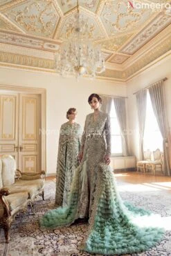 Sea Green Bridal Lehenga Designer Wedding Dress #BN796 -LuxPak Bridal Studio Store featherbridallehenga