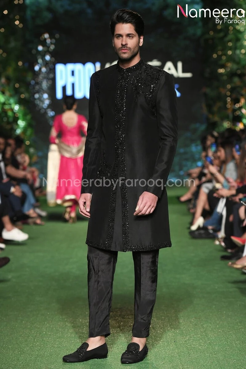 Latest Pakistani Black Groom Sherwani Online 2021 #GR66 3 Latest Pakistani Black Groom Sherwani Online 2021 #GR66