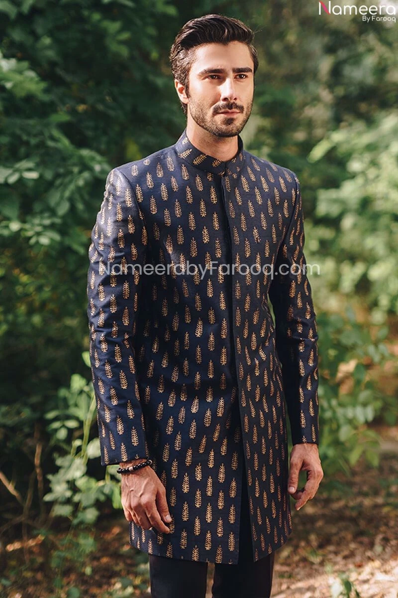Embellished Pakistani Black Kurta Mens Sherwani #GN50 4 Embellished Pakistani Black Kurta Mens Sherwani #GN50 - Image 2