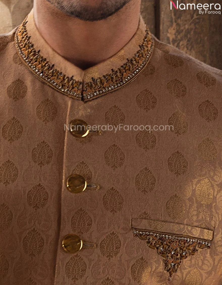 Premium Designer Brown Sherwani For Wedding Wear #GN26 5 Premium Designer Brown Sherwani For Wedding Wear #GN26 - Image 3