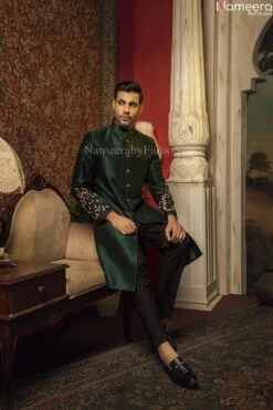 Embellished Pakistani Black Sherwani For Groom #GN28 -LuxPak Bridal Studio Store sherwanisformen